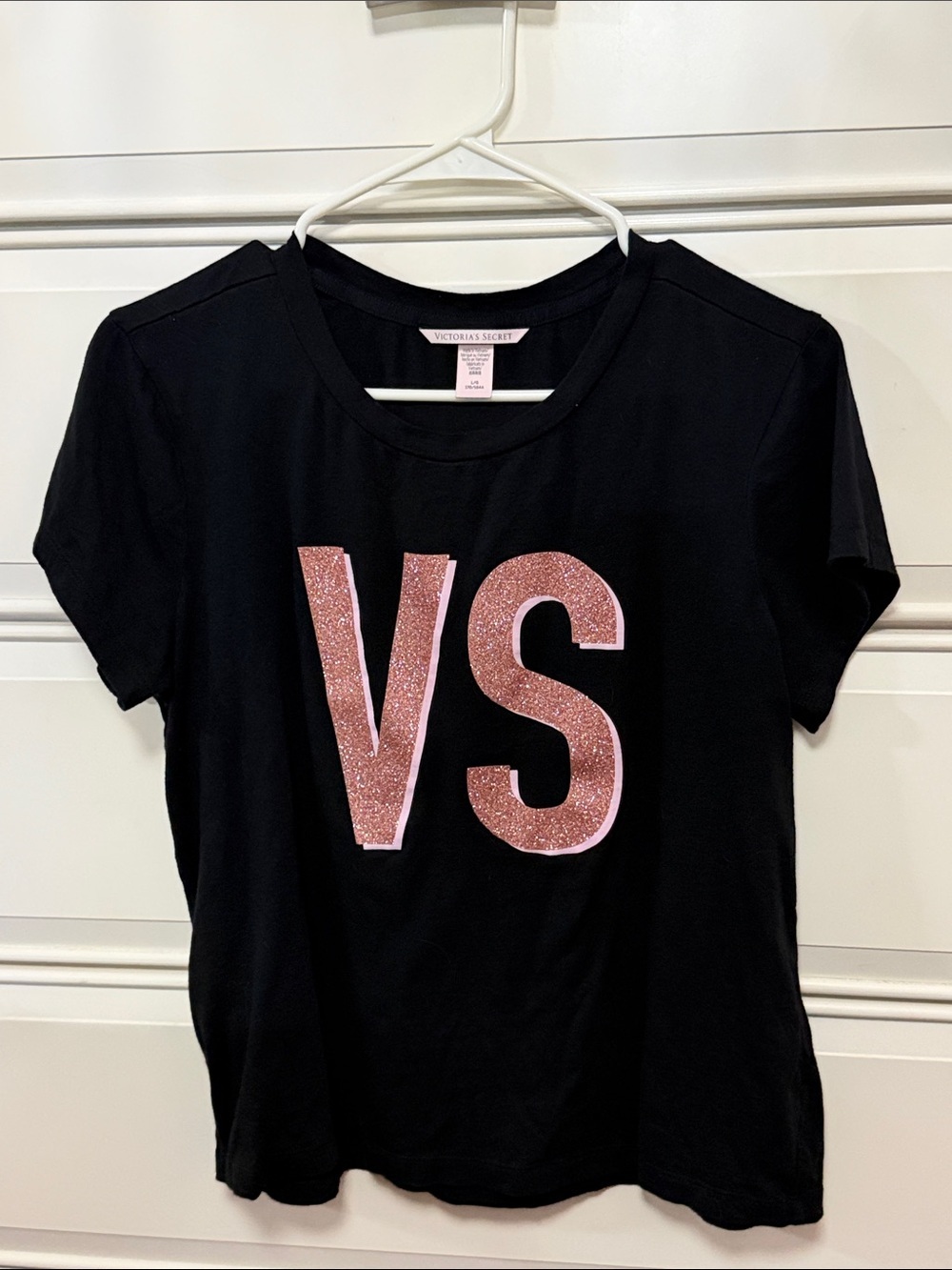 Victoria's Secret Black Tee with Pink Glitter VS Logo